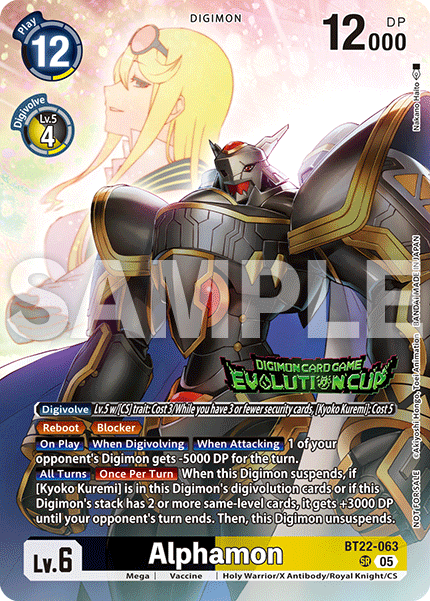 Kartu alt-art Alphamon BT22-063 hadiah juara Evolution Cup 2026 Vol. 2