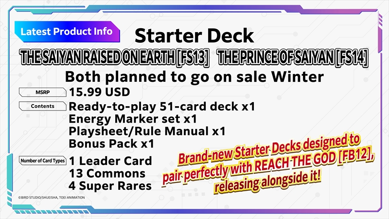 Informasi resmi starter deck FS13 The Saiyan Raised on Earth dan FS14 The Prince of Saiyans