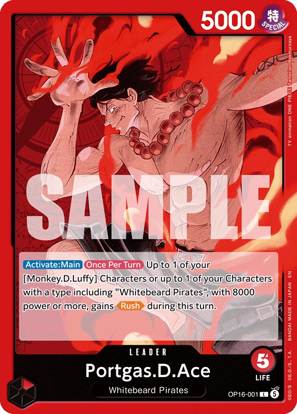 Kartu Leader Portgas.D.Ace OP16-001 dari set OP-16 The Time of Battle