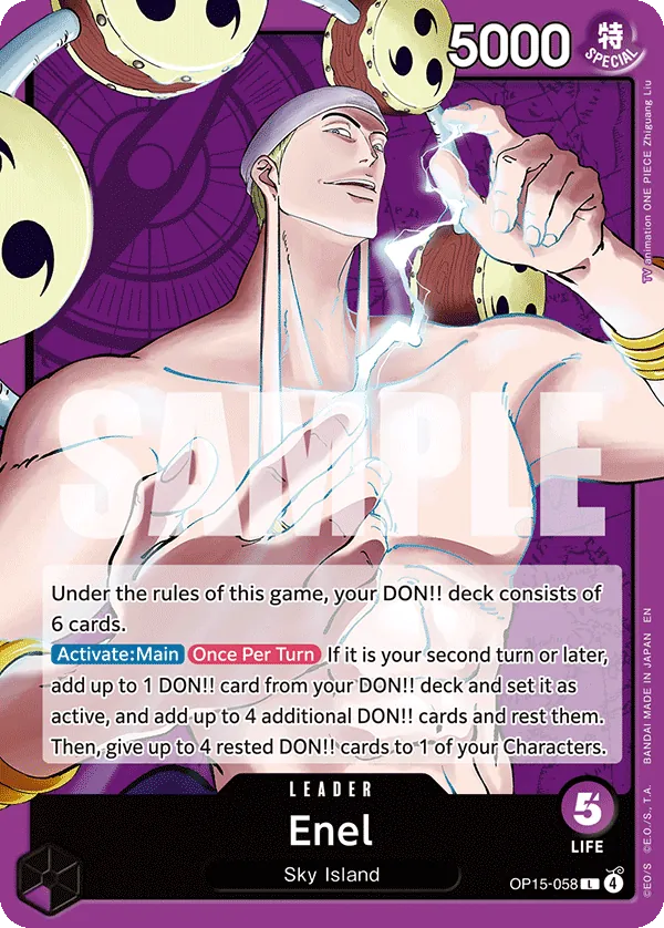 Kartu leader Enel OP15-058 berwarna ungu