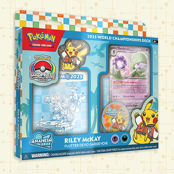 Kotak 2025 World Championships Deck milik Riley McKay bertema Flutter Devo Gardevoir