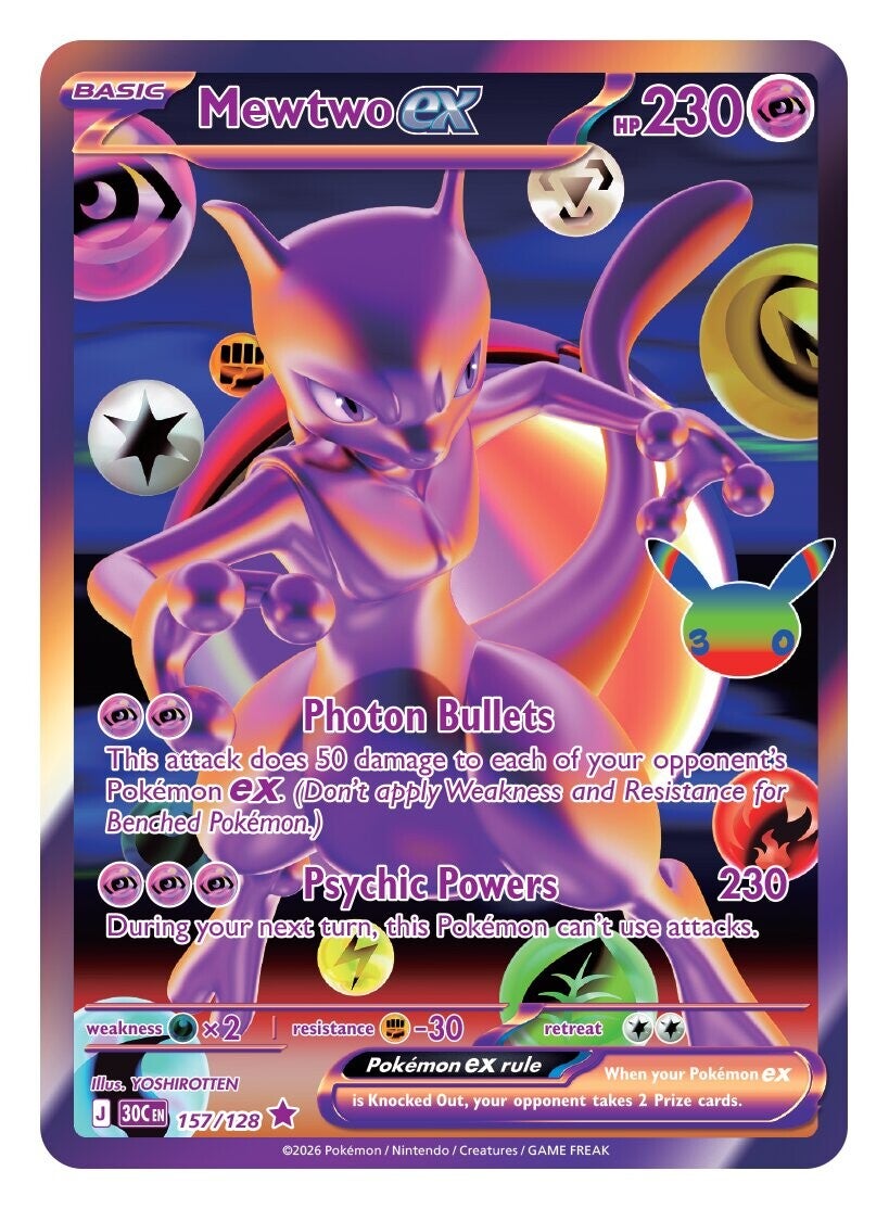 Kartu Mewtwo ex Futuristic Rare karya YOSHIROTTEN dari set 30th Celebration