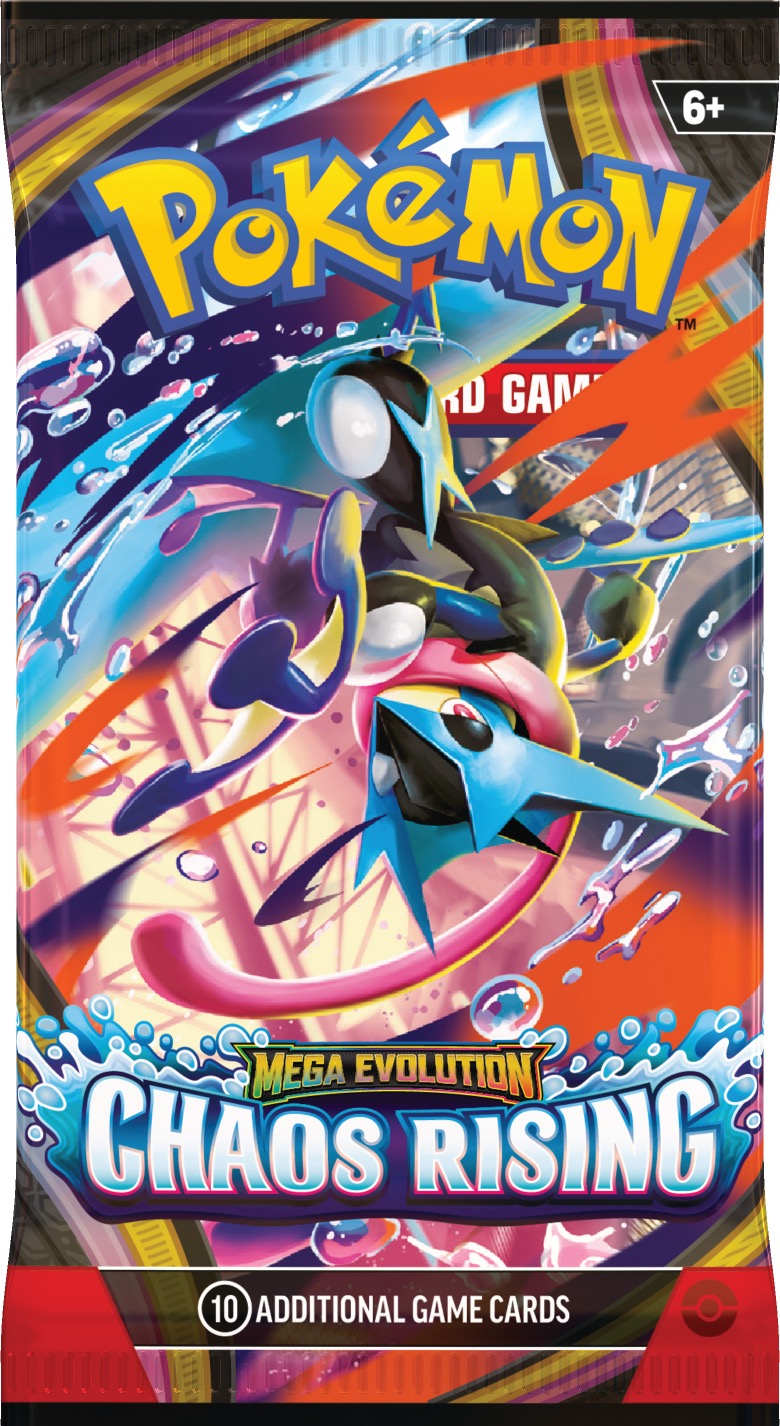 Booster pack Chaos Rising dengan artwork Mega Greninja ex