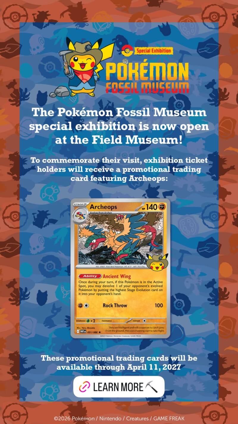 Poster resmi Pokemon Fossil Museum di Field Museum Chicago
