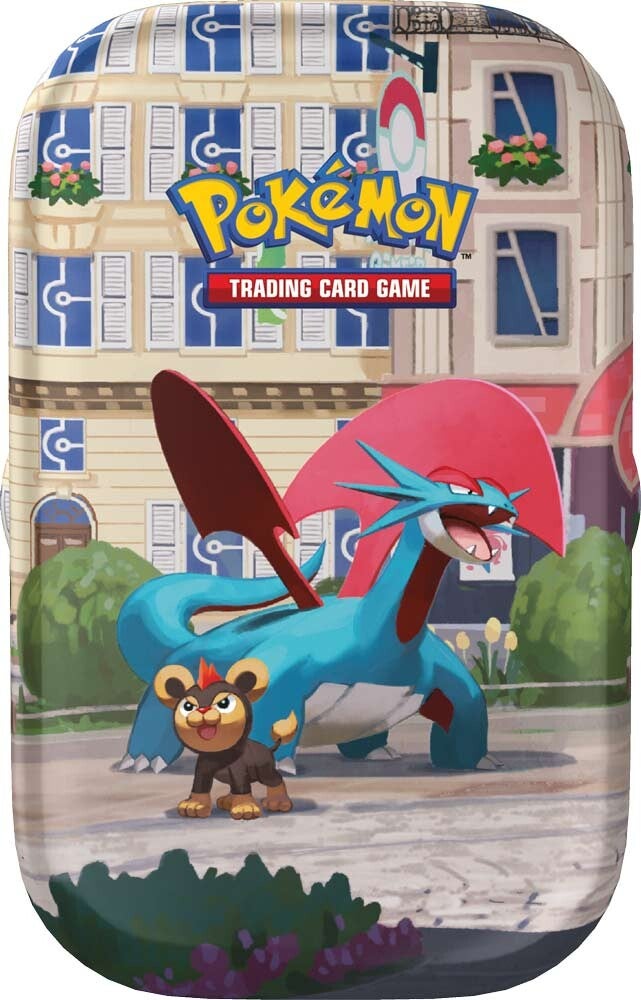 Lumiose City Mini Tin desain Salamence dan Litleo