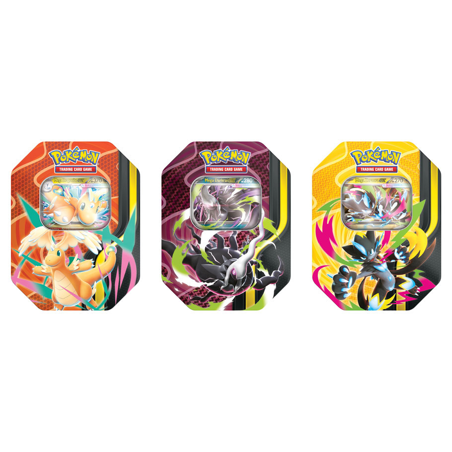 Mega Forces Tin Rilis 28 Agustus 2026, Tiga Kaleng Mega Dragonite, Darkrai, dan Zeraora
