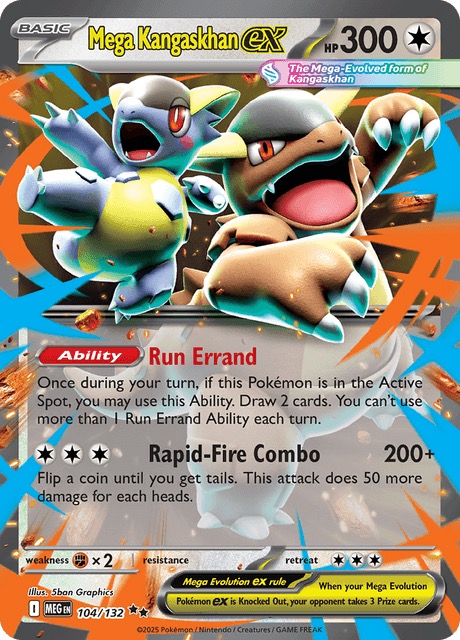 Kartu Mega Kangaskhan ex bertipe Colorless dengan HP 300 dan Ability Run Errand