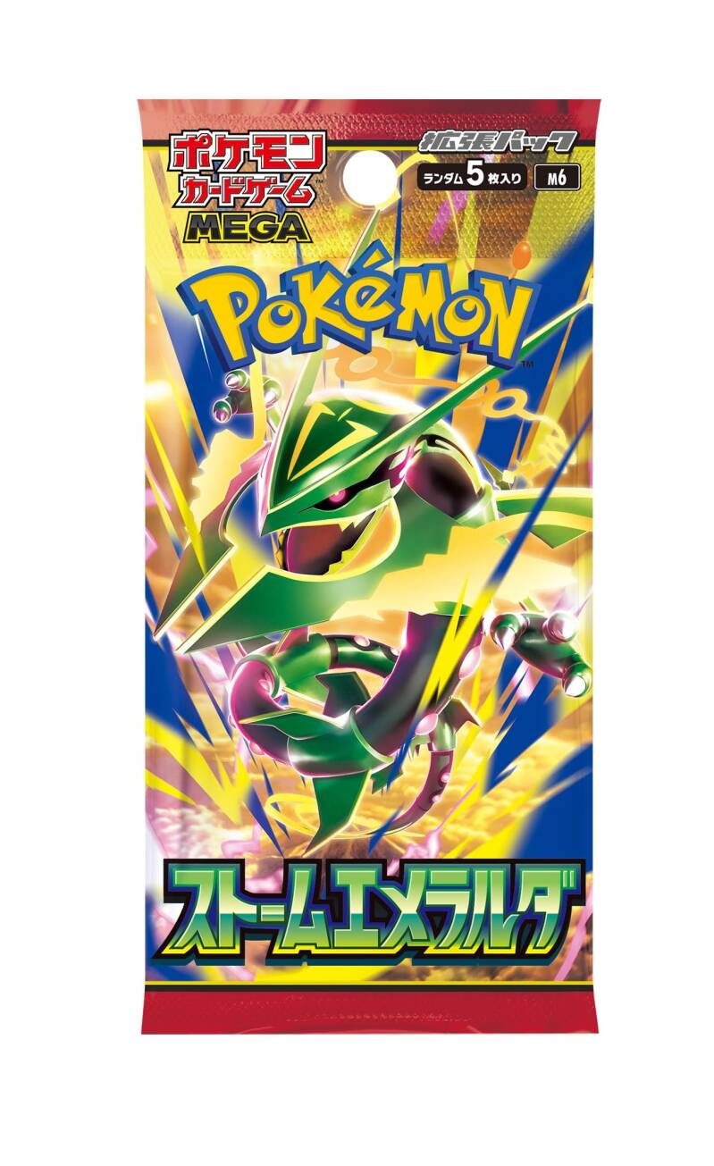 Booster pack Storm Emeralda M6 menampilkan Mega Rayquaza