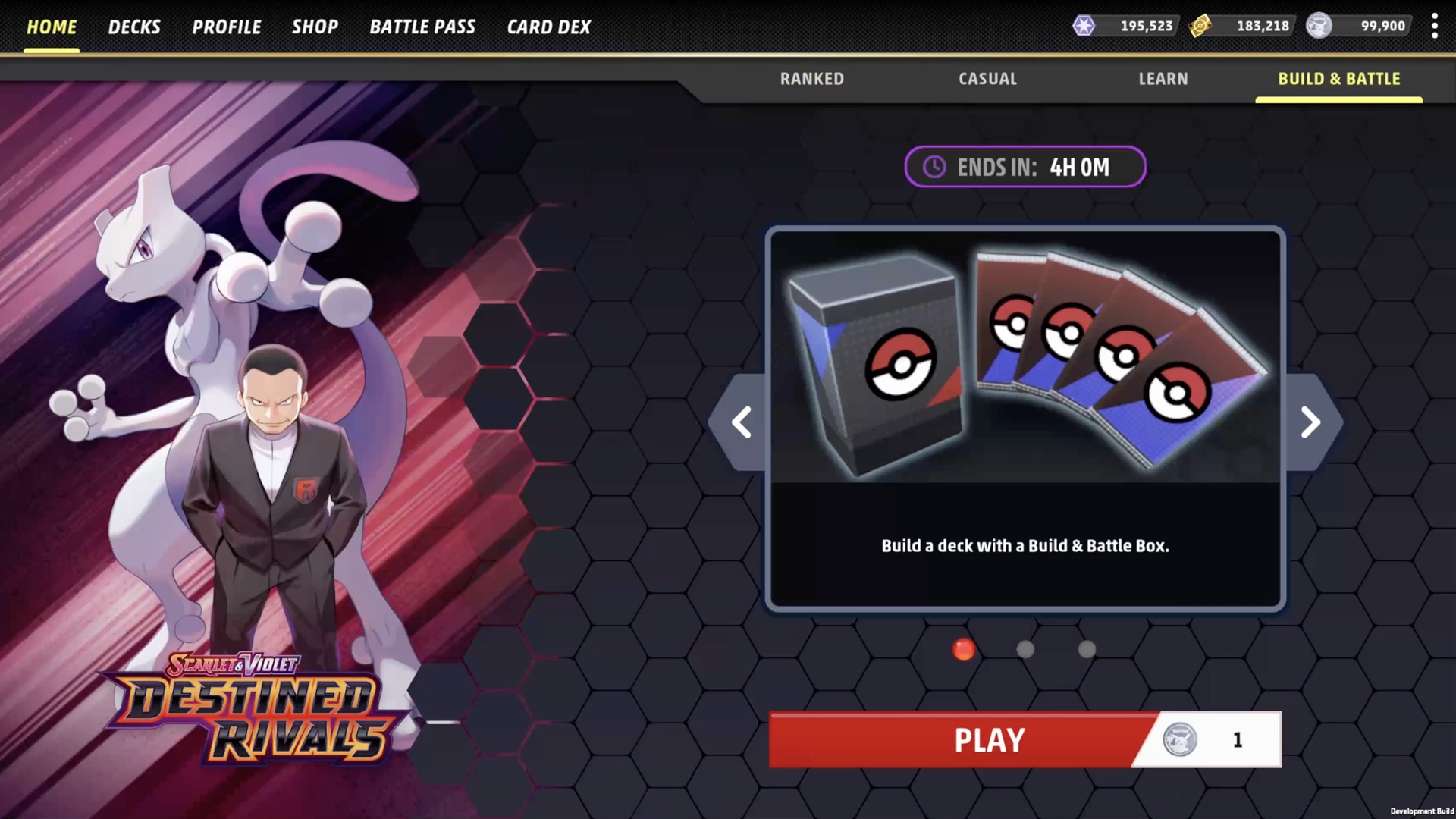 Tampilan main screen mode Build & Battle di Pokemon TCG Live