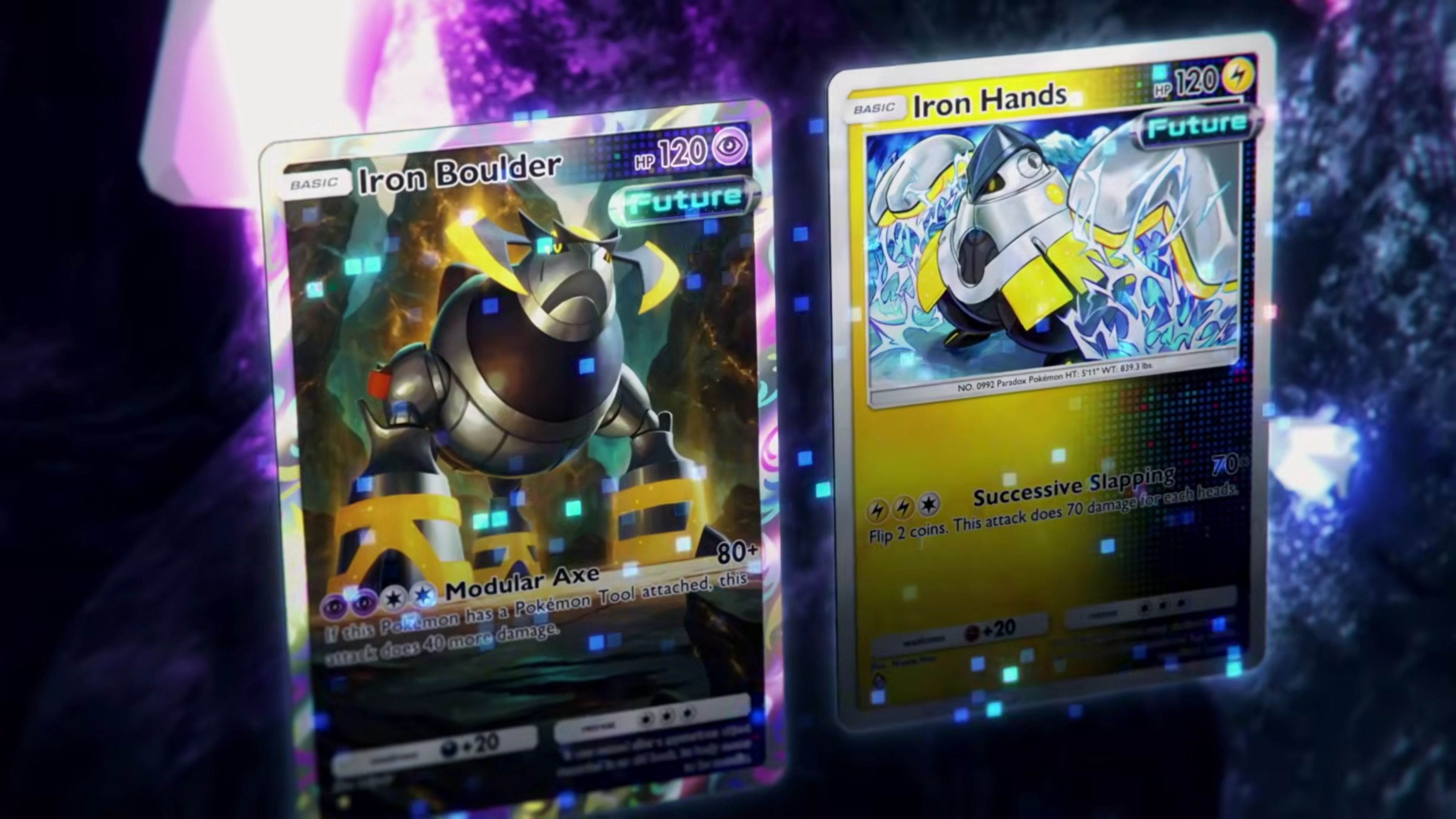 Kartu Iron Boulder dan Iron Hands dari kategori Future di ekspansi Paradox Drive