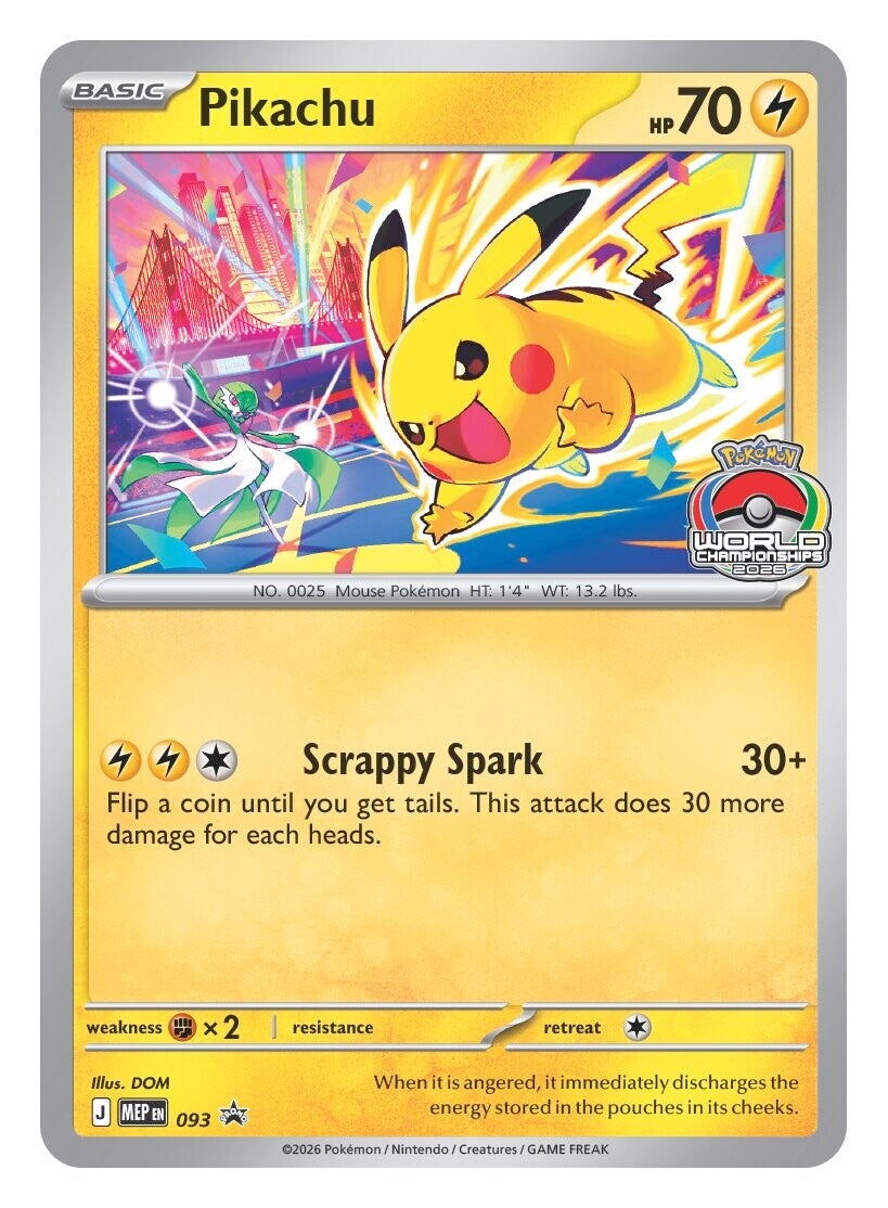 Kartu promo Pikachu World Championships 2026 dengan latar San Francisco, Gardevoir, dan Golden Gate Bridge
