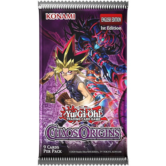 Booster pack Chaos Origins menampilkan Yugi Muto dan Magician of Dark Chaos