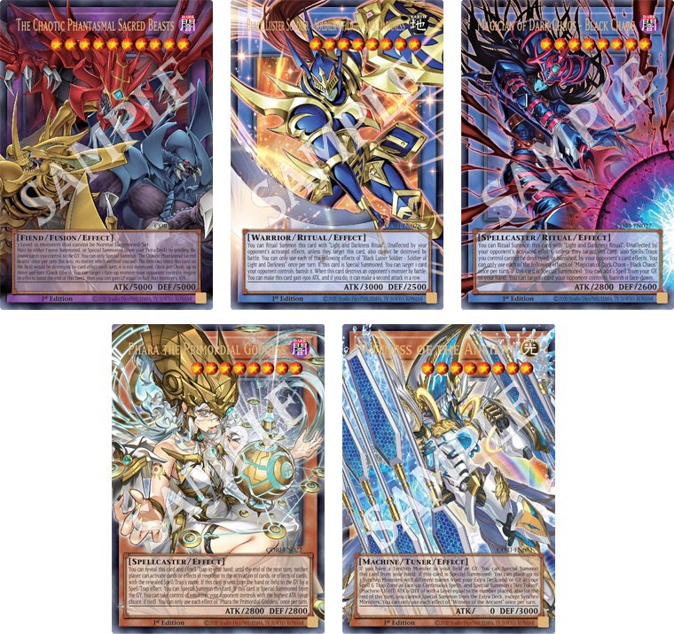 Lima kartu extended art Chaos Origins termasuk Black Luster Soldier dan Magician of Dark Chaos