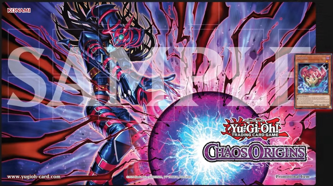 Game mat Chaos Origins bergambar Magician of Black Chaos dan kartu Griffoh