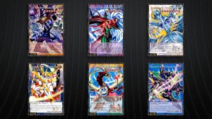 Contoh tampilan visual kartu Grand Master Rare dengan rainbow coating dan pola hieroglif di tepi kartu
